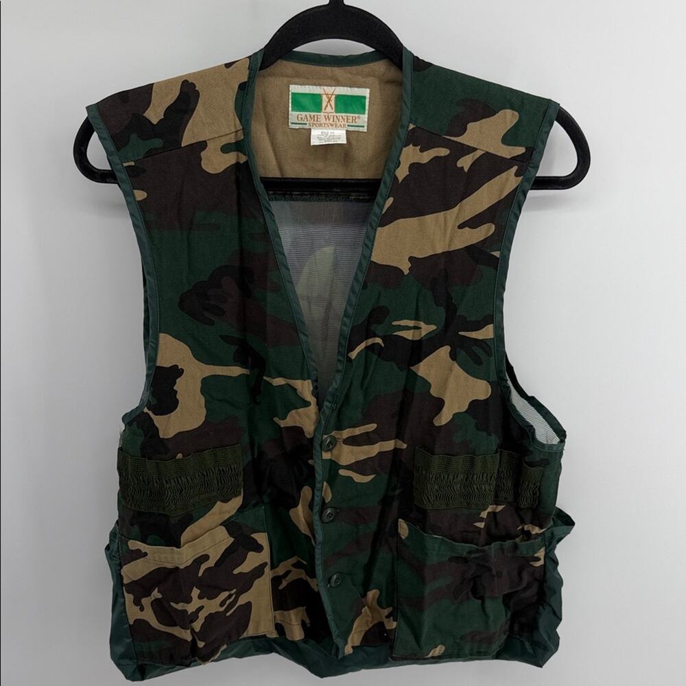 Vintage Game Winner Sportswear camouflage print mesh back hunting vest sz L